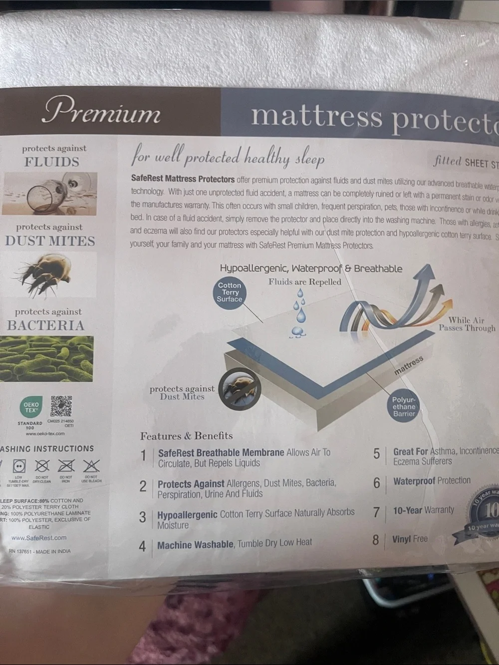 Premium White Mattress Protector - Hypoallergenic Waterproof Cover